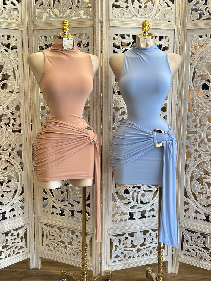 Mock Neck Tailed Dress- Estira, Stretchy