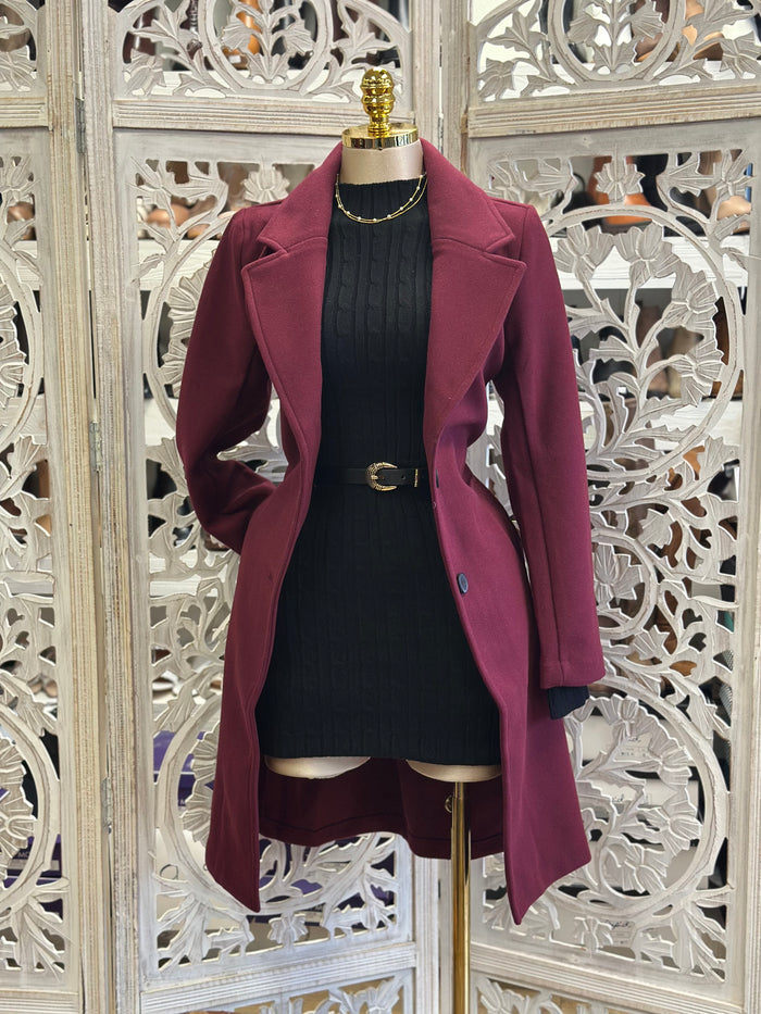 Mulberry Buttoned Coat- Stretchy