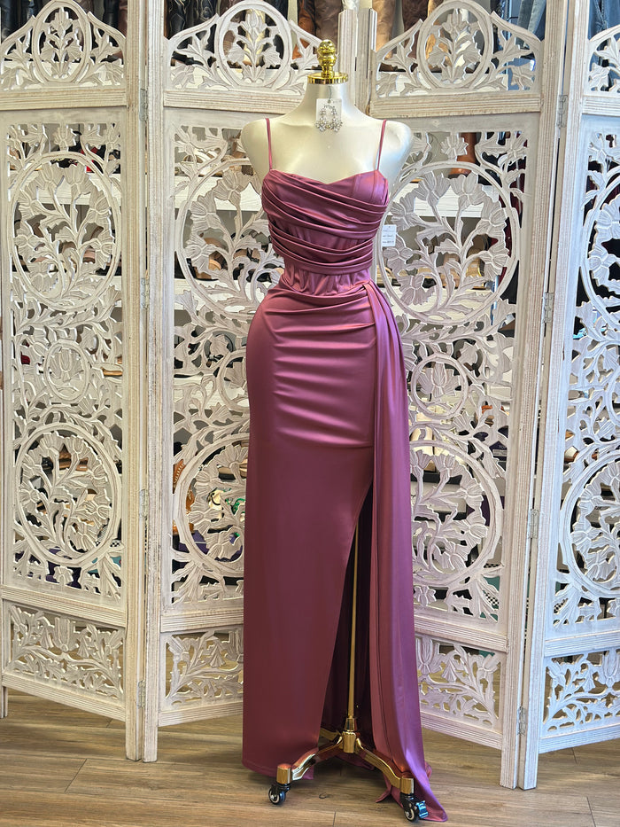 Mulberry Satin Corset Dress- Slightly Stretchy, Estira Poco