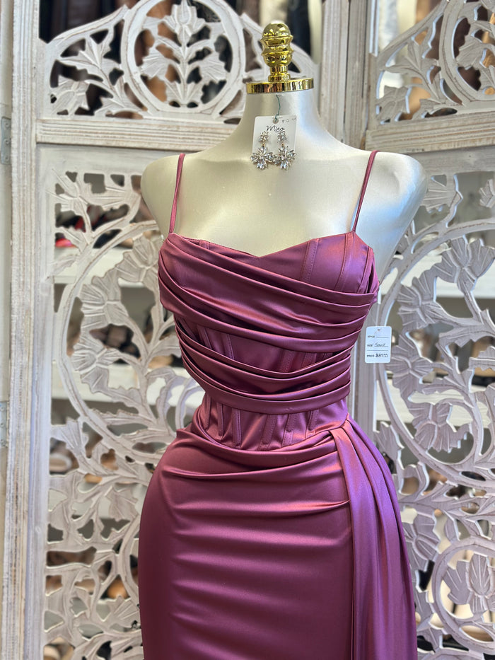 Mulberry Satin Corset Dress- Slightly Stretchy, Estira Poco