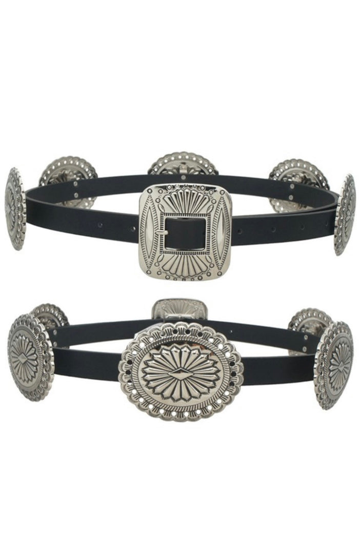 Multi Buckle Black Faux Leather Chain Belt