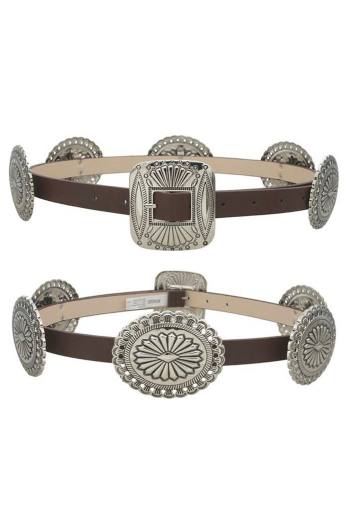 Multi Buckle Black Faux Leather Chain Belt