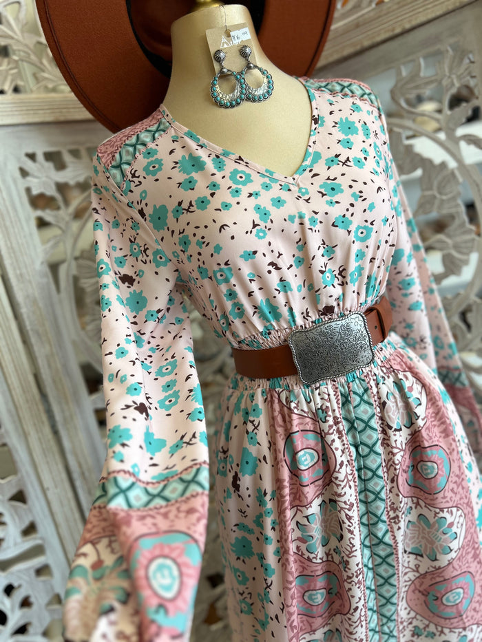 Multi Pattern Smocked Waist Maxi Dress- Not Stretchy