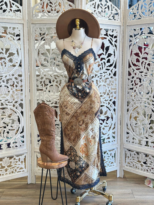 Multi Print Lace Lined Dress- No Estira, Not Stretchy