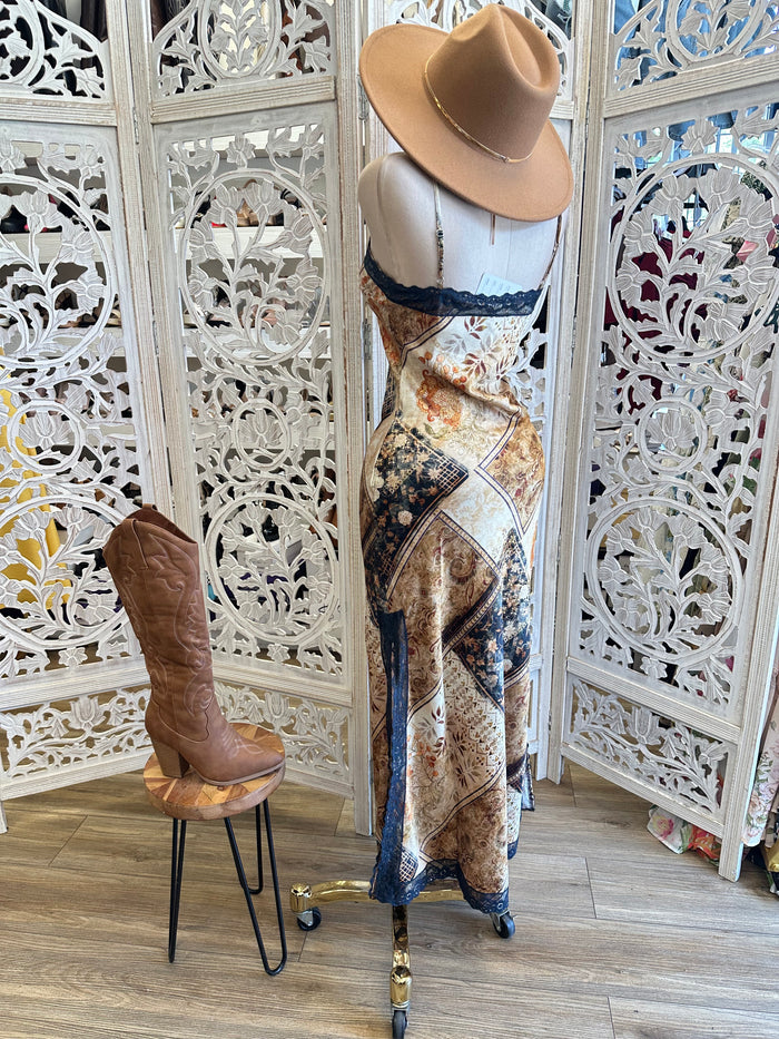 Multi Print Lace Lined Dress- No Estira, Not Stretchy