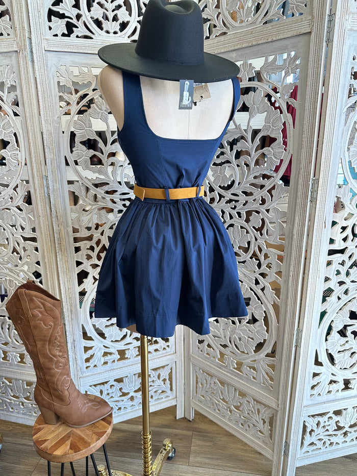 Navy Puff Mini Dress- Not Stretchy,No Estira