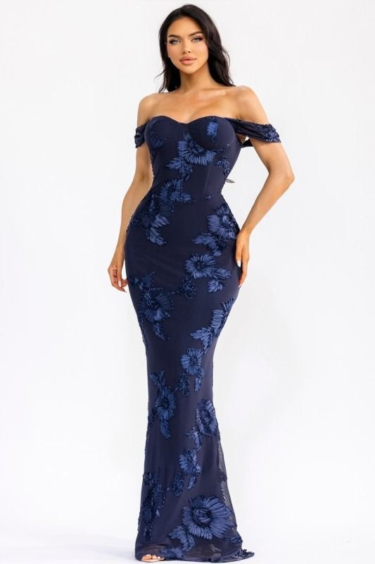 Navy String Floral Dress - Estira, Stretchy