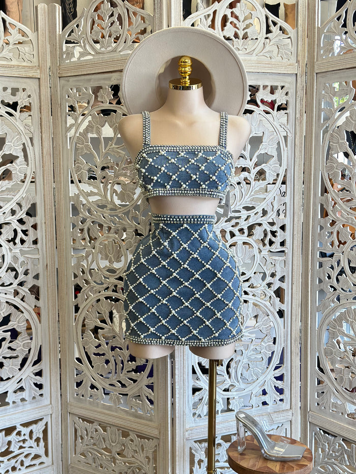 Netted Pearl Denim Set- Stretchy, Estira