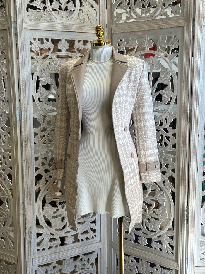 Neutral Houndstooth Midsize Coat