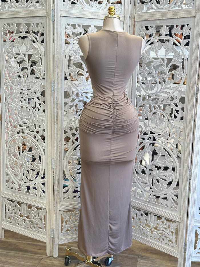 Neutral Midi Dress- Estira, Stretchy