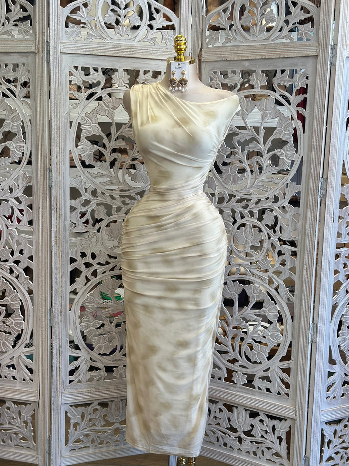 Neutral Tie Dye Midi Dress -Stretchy, Estira