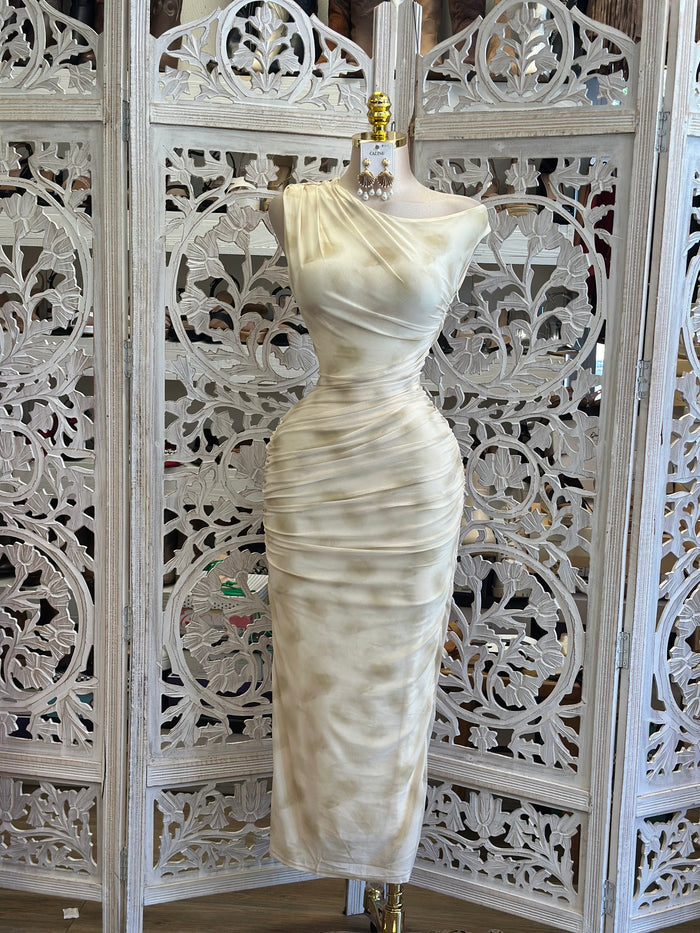 Neutral Tie Dye Midi Dress -Stretchy, Estira