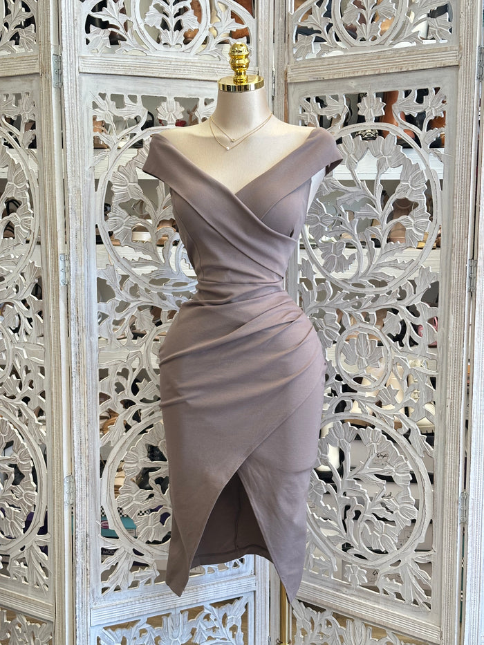 Neutral Wrapped Dress-Stretchy, Estira