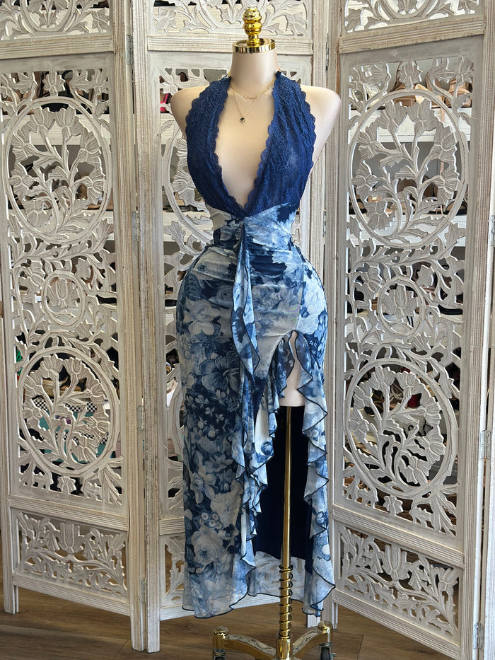 Ocean Blue Printed Dress- Stretchy, Estira