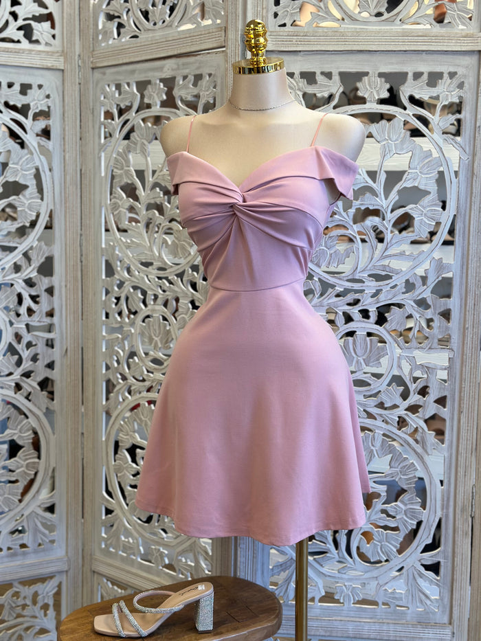 Off Shoulder Fit and Flare Mauve Dress- Stretchy, Estira