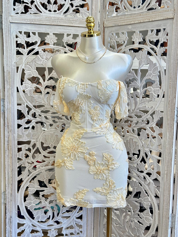 Off Shoulder  Floral Mini Dress-Stretchy, Estira