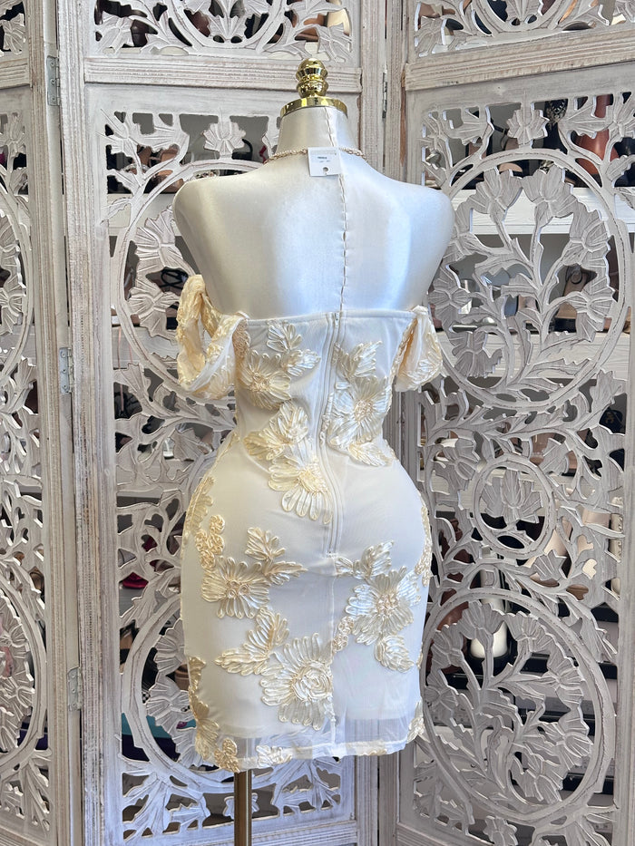 Off Shoulder  Floral Mini Dress-Stretchy, Estira