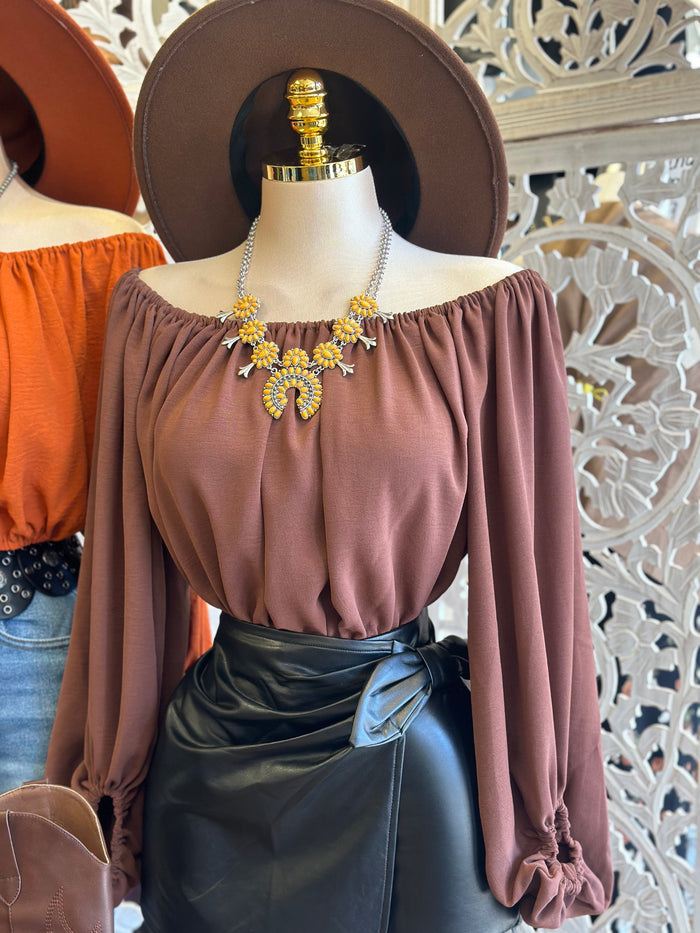 Off Shoulder Flowy Blouse- Estira, Stretchy