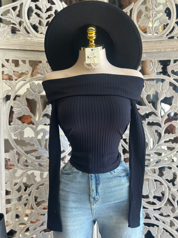 Off Shoulder Ribbed  Top- Estira, Stretchy