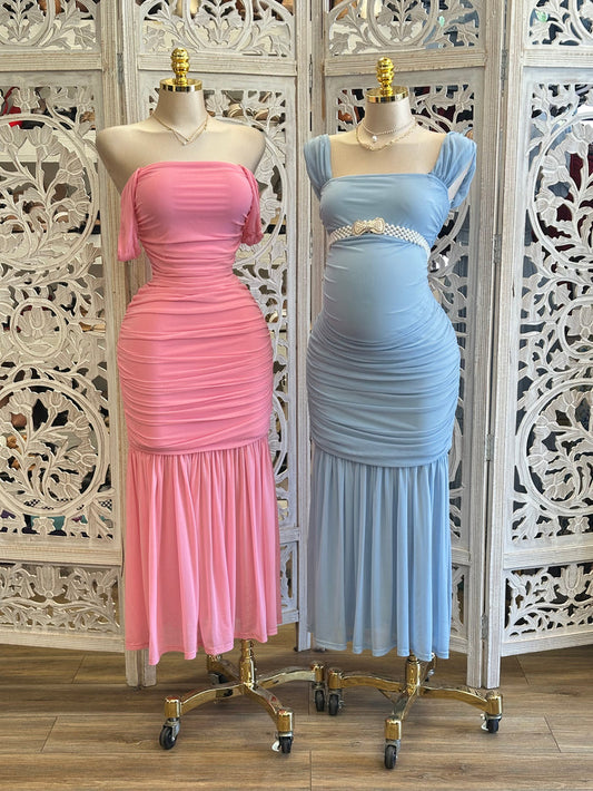 Off Shoulder Ruched Dress -Estira, Stretchy