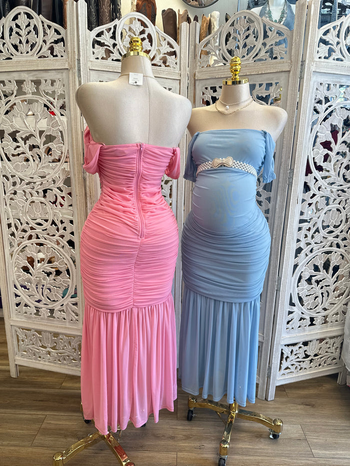 Off Shoulder Ruched Dress -Estira, Stretchy