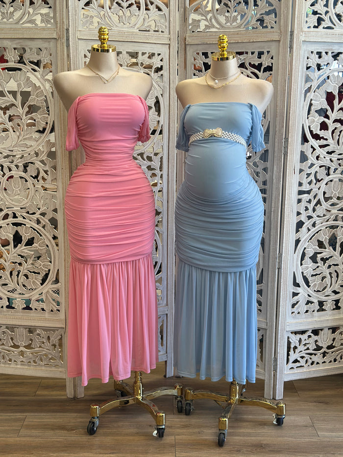 Off Shoulder Ruched Dress -Estira, Stretchy