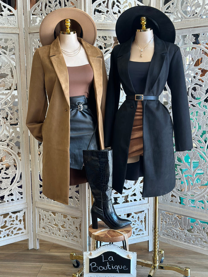 One Button Suede Coat- Stretchy,Estira