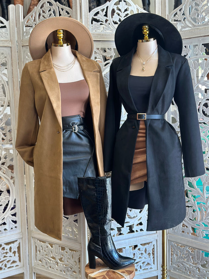 One Button Suede Coat- Stretchy,Estira