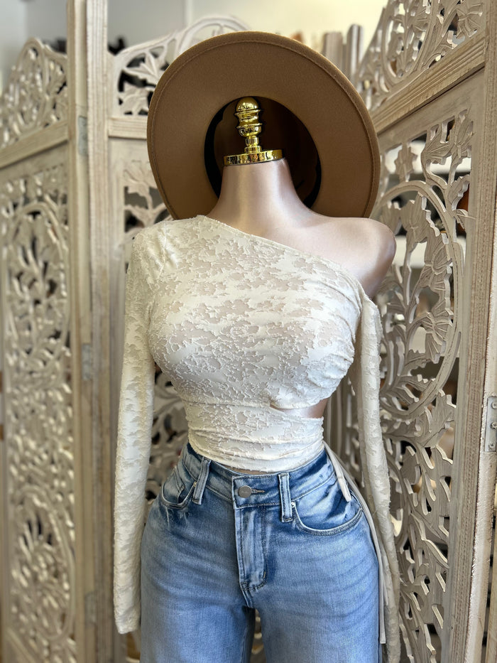 One Sleeve Cutout Top- Estira, Stretchy
