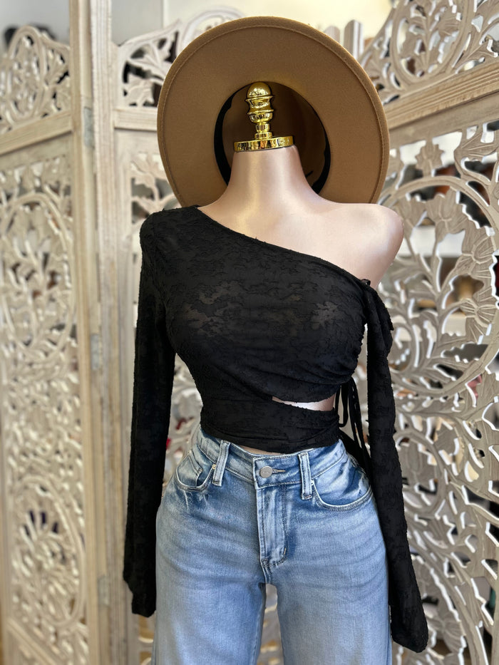 One Sleeve Cutout Top- Estira, Stretchy