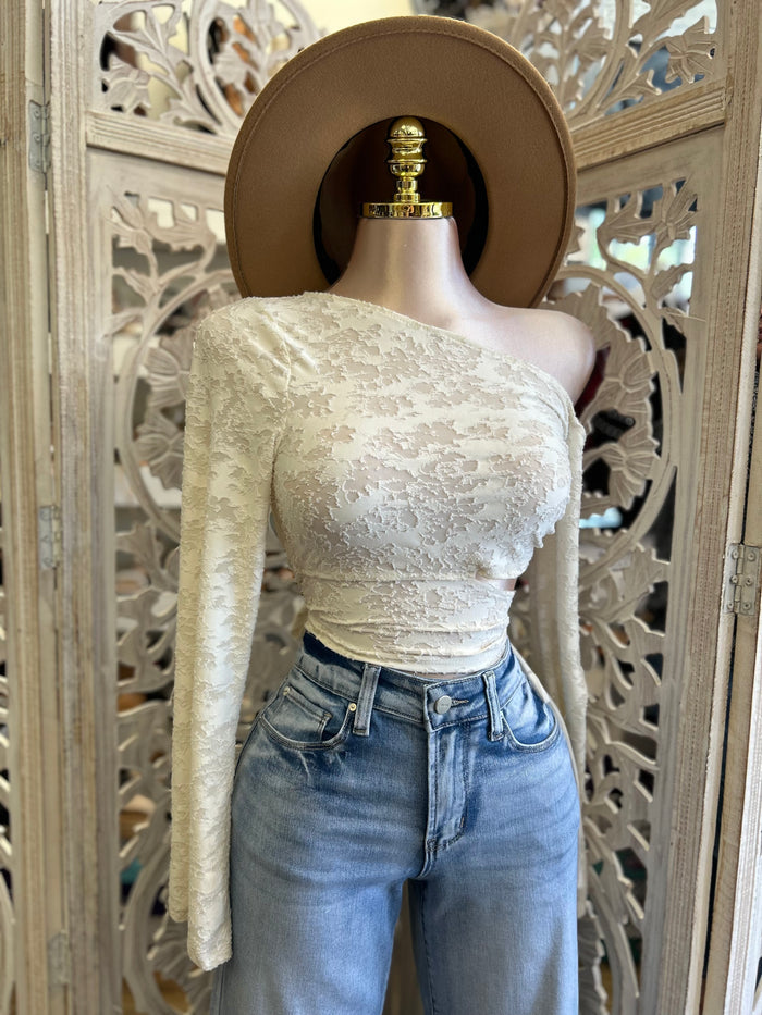 One Sleeve Cutout Top- Estira, Stretchy