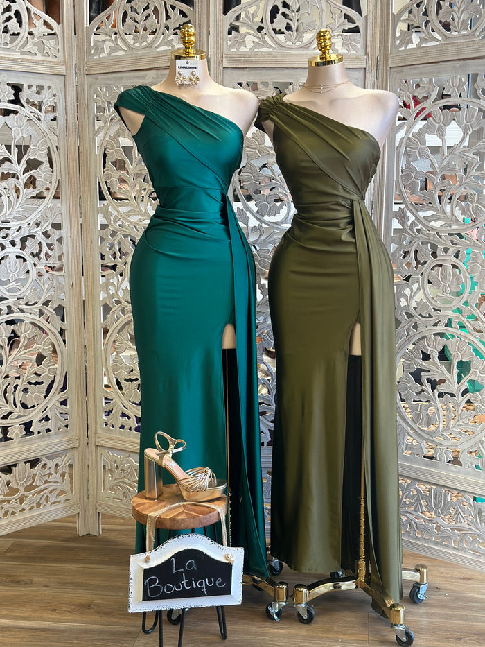One Sleeve High Slit Gown- Stretchy,Estira