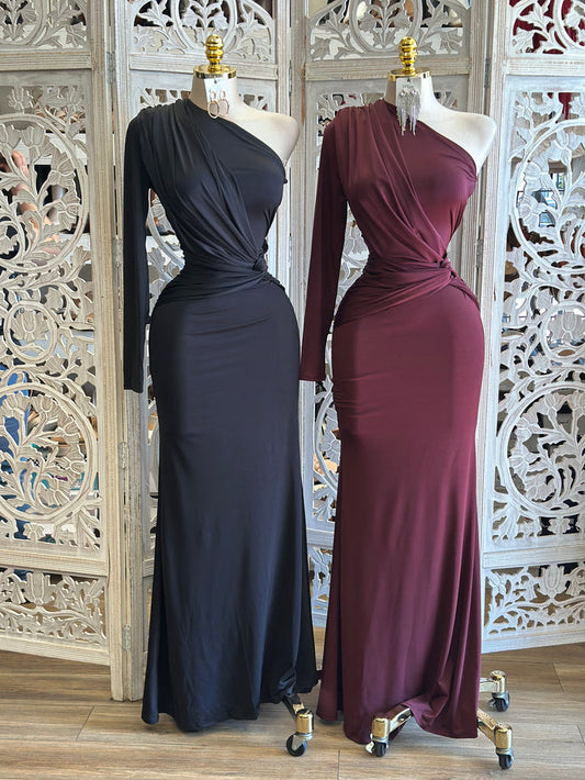 One Sleeve Knotted Dress- Stretchy,Estira