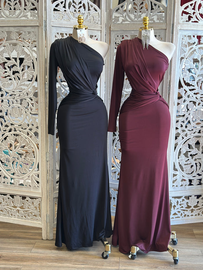 One Sleeve Knotted Dress- Stretchy,Estira