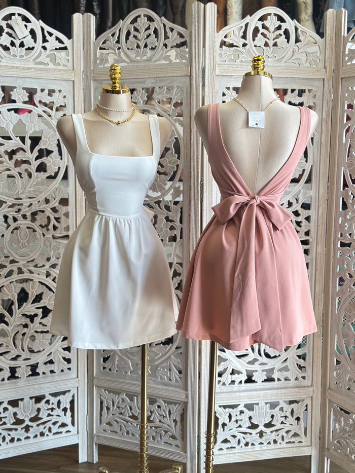 Open Back Ribbon Mini Dress-Stretchy,Estira