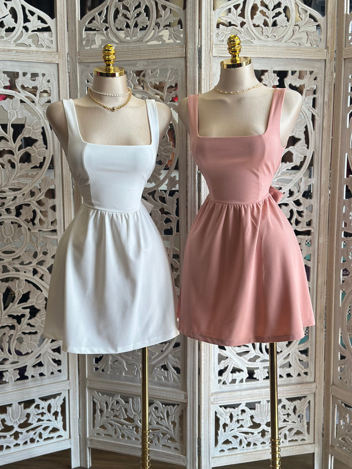 Open Back Ribbon Mini Dress-Stretchy,Estira