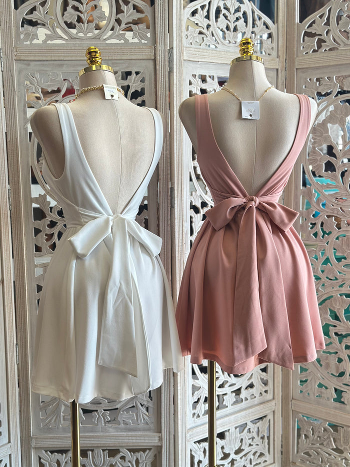 Open Back Ribbon Mini Dress-Stretchy,Estira