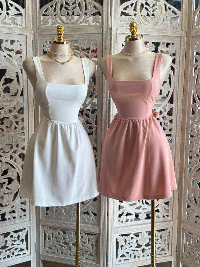 Open Back Ribbon Mini Dress-Stretchy,Estira
