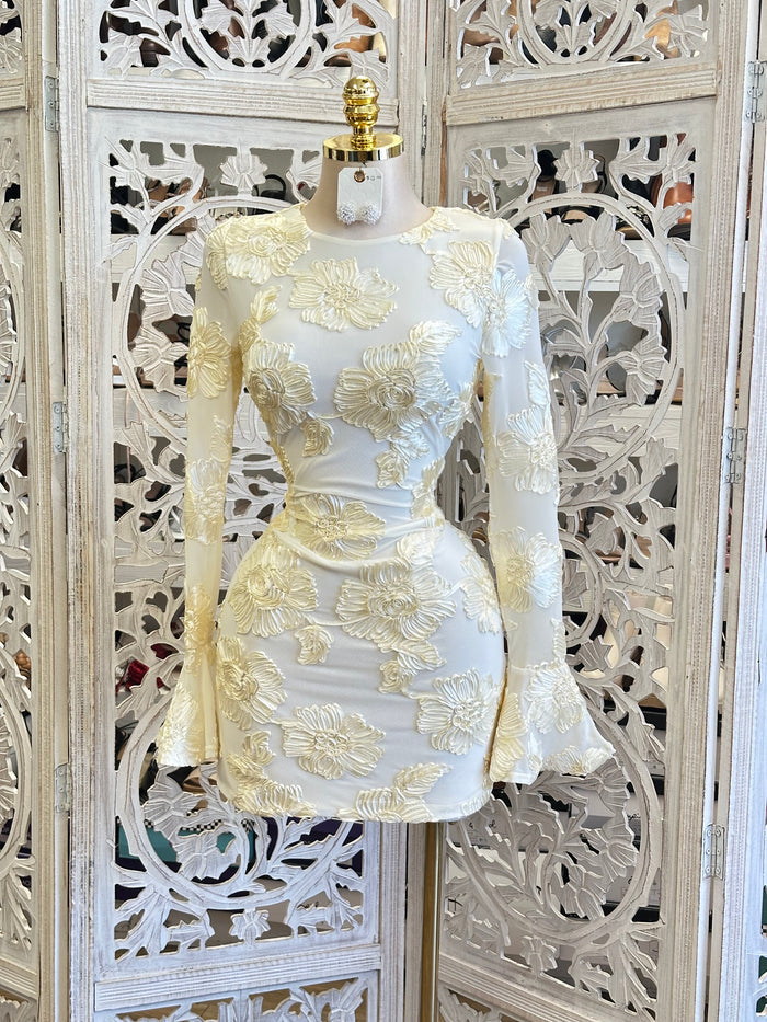 Oval Cutout Floral Mini Dress-Stretchy, Estira