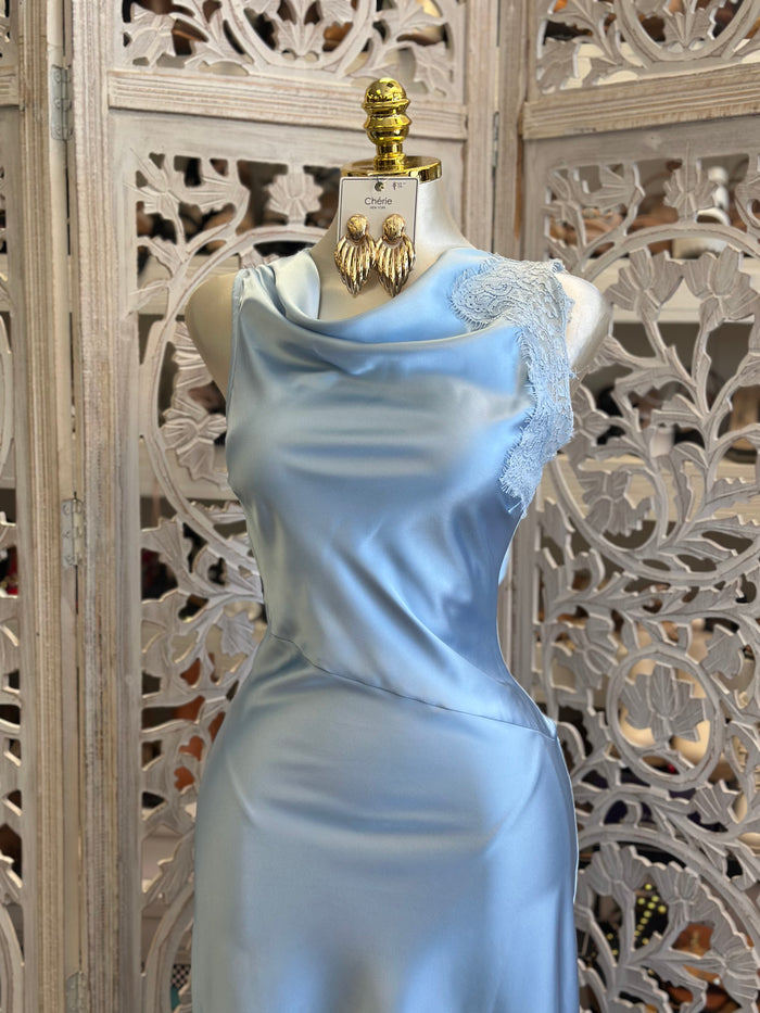 Pastel Blue Lace Midi Dress - No Estira, Not Stretchy