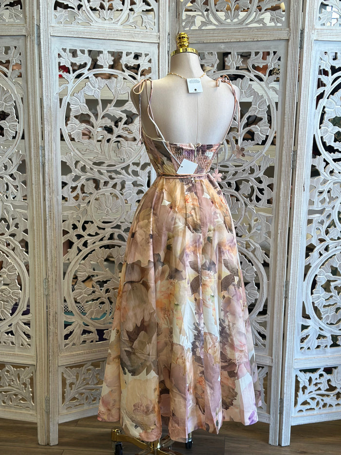 Pastel Floral Corset Dress- Slightly Stretchy, Estira Poco
