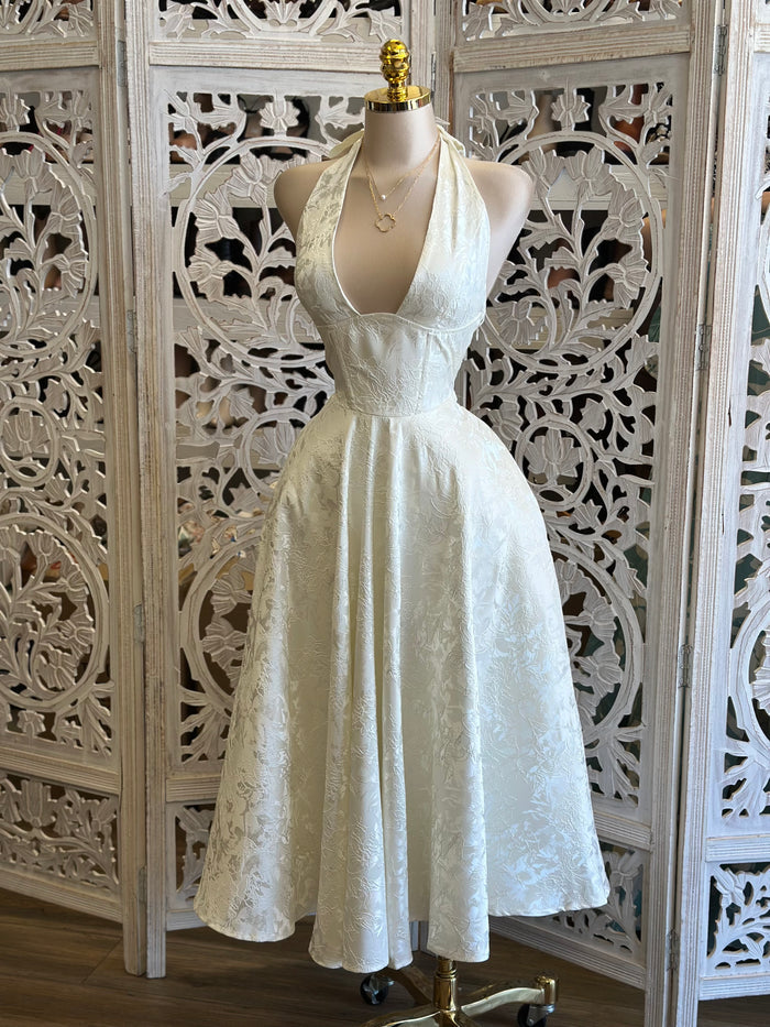 Pearl Flare Embroidered Midi Dress- Not Stretchy, No Estira
