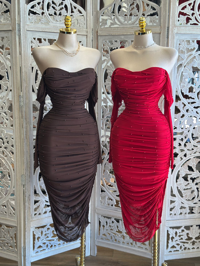 Pearl Full Mesh Ruched Dress- Stretchy,Estira
