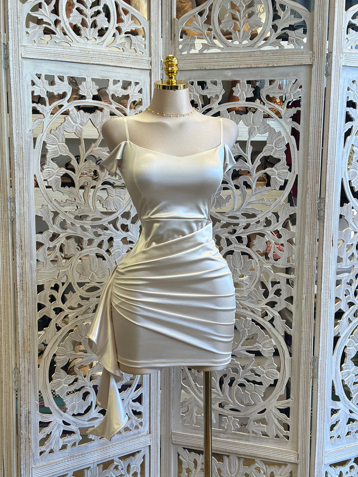 Pearl Off Shoulder Mini Dress- Stretchy, Estira
