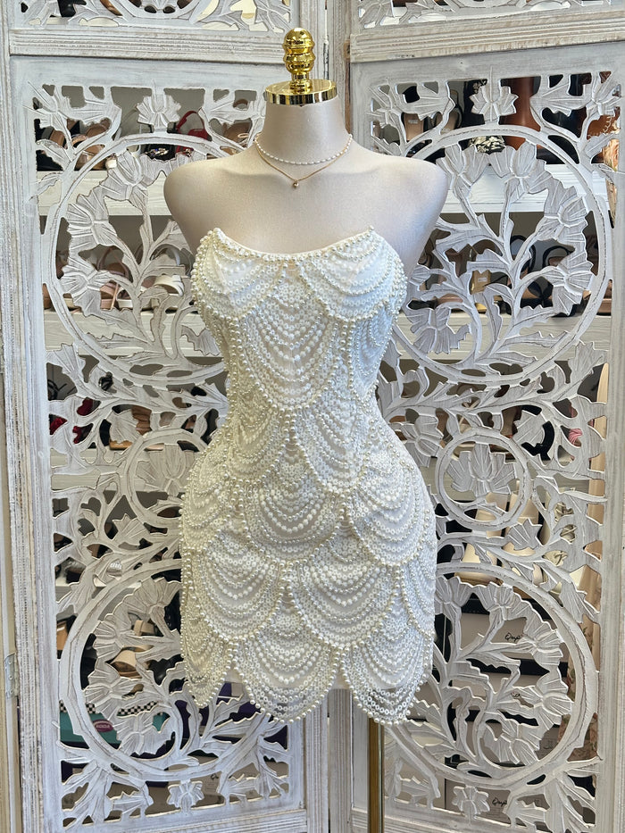 Pearl Strapless Mini Dress-no Stretchy,  no Estira