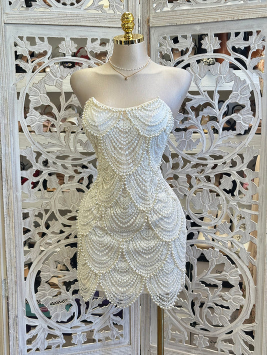 Pearl Strapless Mini Dress-no Stretchy,  no Estira