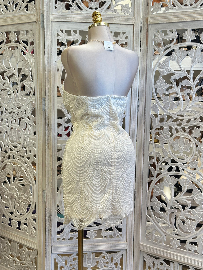 Pearl Strapless Mini Dress-no Stretchy,  no Estira