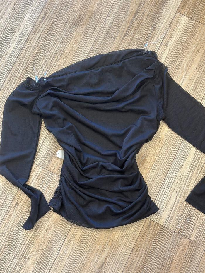 Pink Asymmetrical Long Sleeve Blouse- Estira, Stretchy