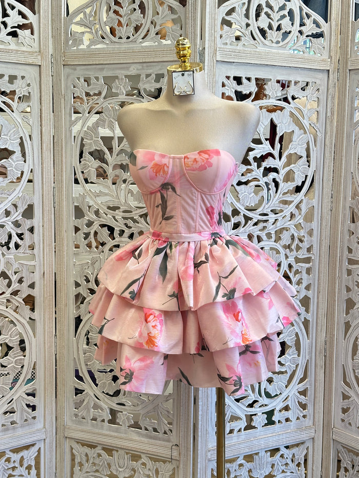 Pink Puff Floral Mini Dress-Stretchy, Estira