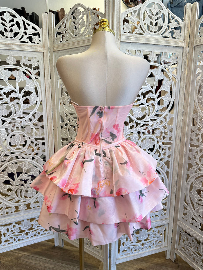 Pink Puff Floral Mini Dress-Stretchy, Estira